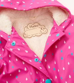 Discount Girls Tiny Dots Sherpa Lined Button-Up Rain Jacket Rainwear|Rainwear
