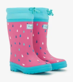 New Girls Tiny Drops Sherpa Lined Rain Boots Rainwear|Rainwear