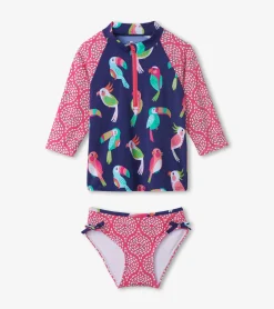 Girls Tropical Birds Rashguard Set Swimwear|Swimwear