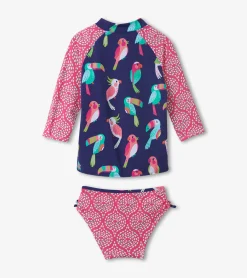 Girls Tropical Birds Rashguard Set Swimwear|Swimwear