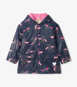 Outlet Girls Unicorn Constellations Colour Changing Button-Up Rain Jacket Rainwear|Rainwear