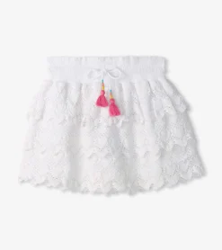 Clearance Girls White Hearts Floaty Skort Bottoms