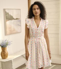 Clearance Godet Belted Dress - Summer Dots Women Dresses
