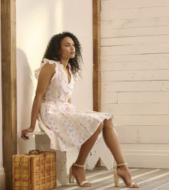 Clearance Godet Belted Dress - Summer Dots Women Dresses