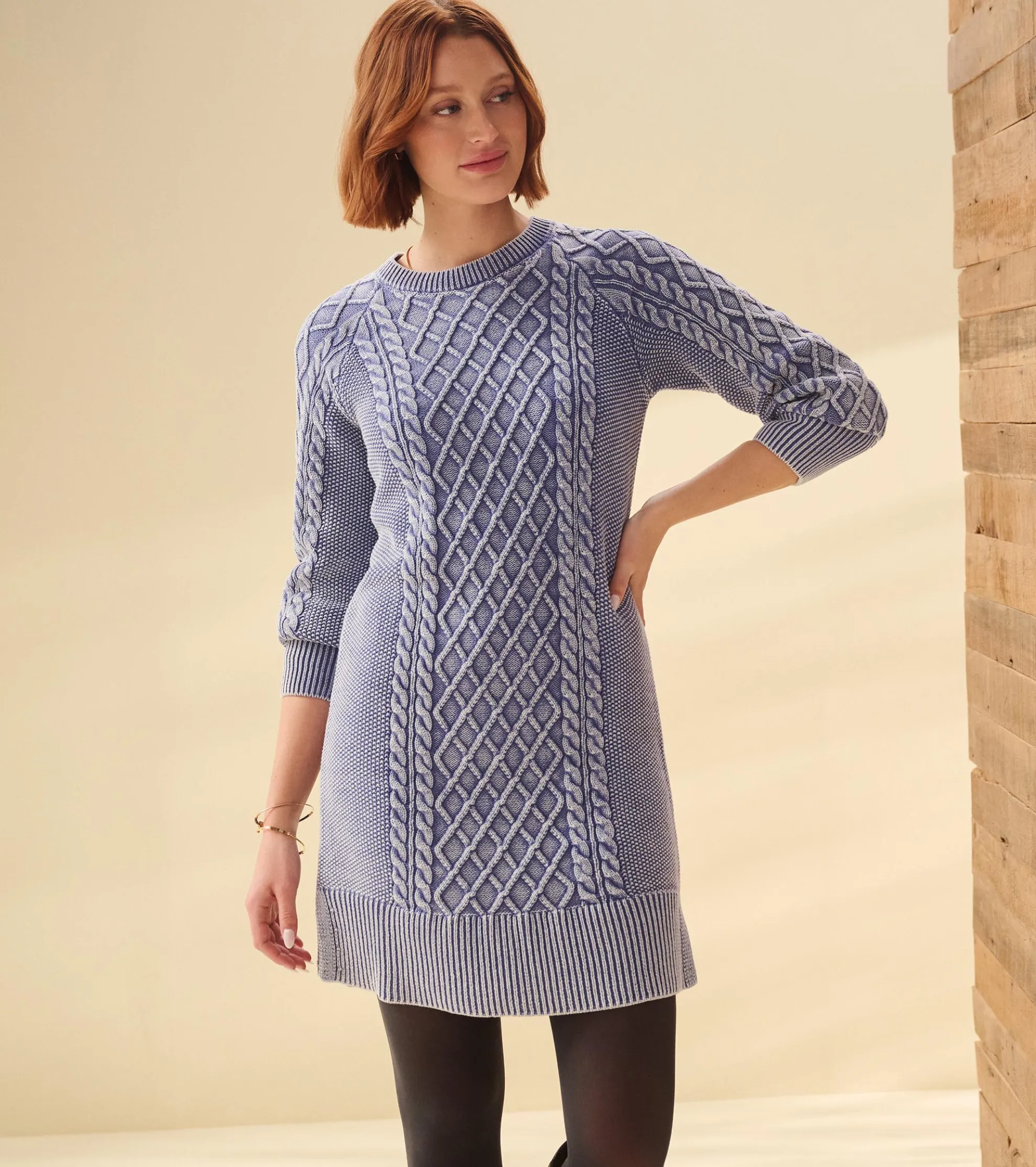 New Juliet Cable Knit Dress - Bleached Denim Women Dresses