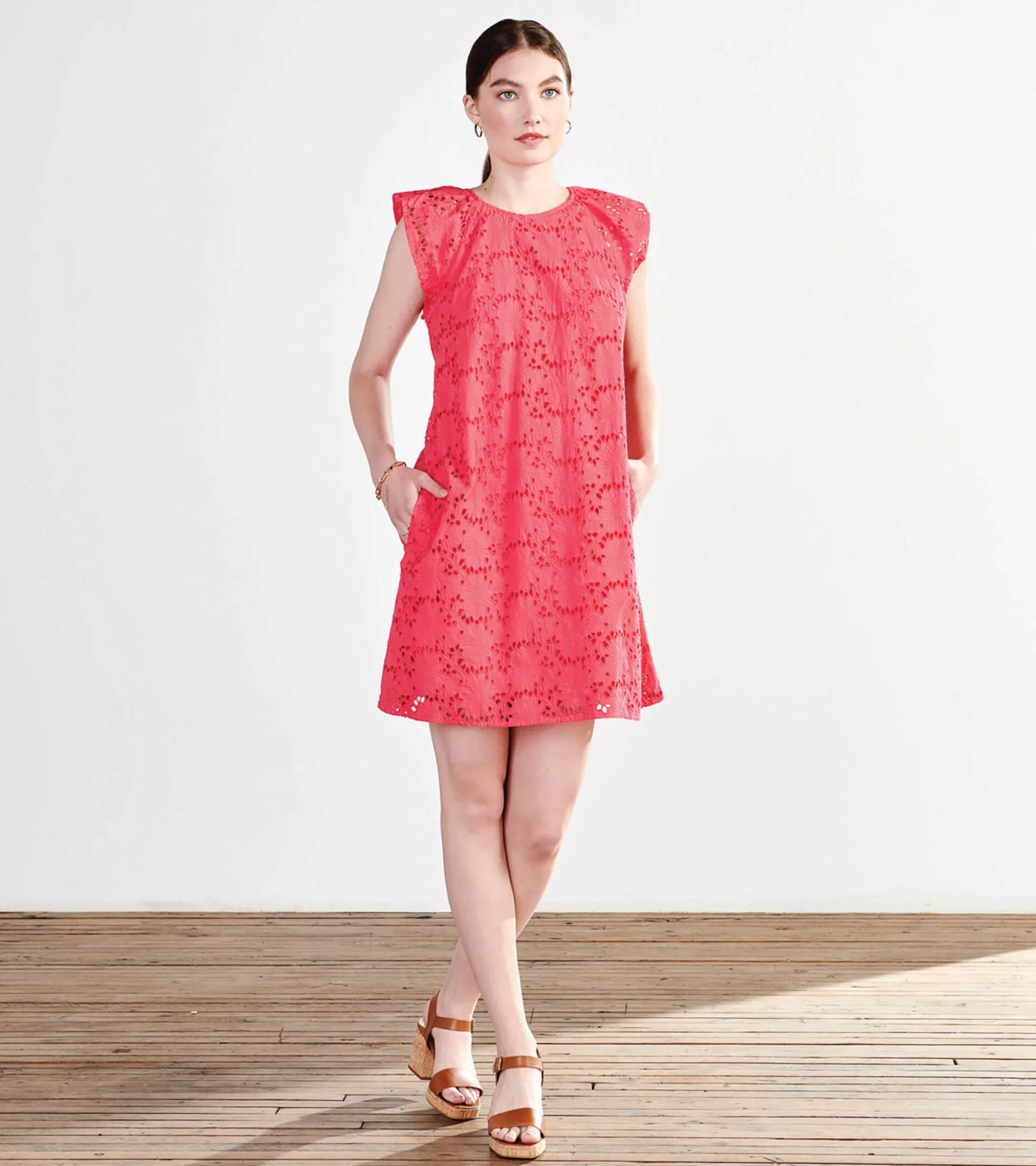 New Kaia Eyelet Dress - Rouge Red Women Dresses