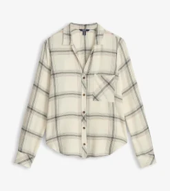 Outlet Lila Button Down - Cream Plaid Women Tops
