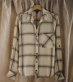 Outlet Lila Button Down - Cream Plaid Women Tops