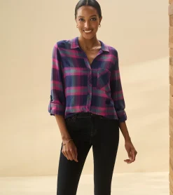 Sale Lila Button Down - Fuchsia Plaid Women Tops
