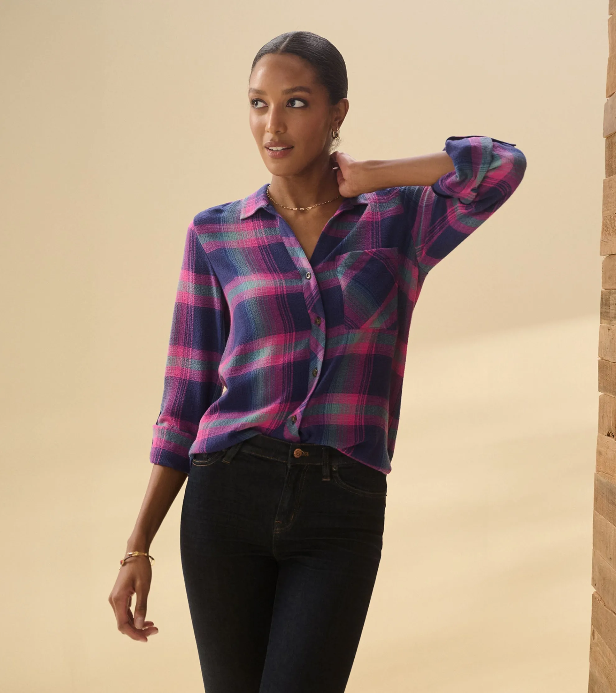 Sale Lila Button Down - Fuchsia Plaid Women Tops