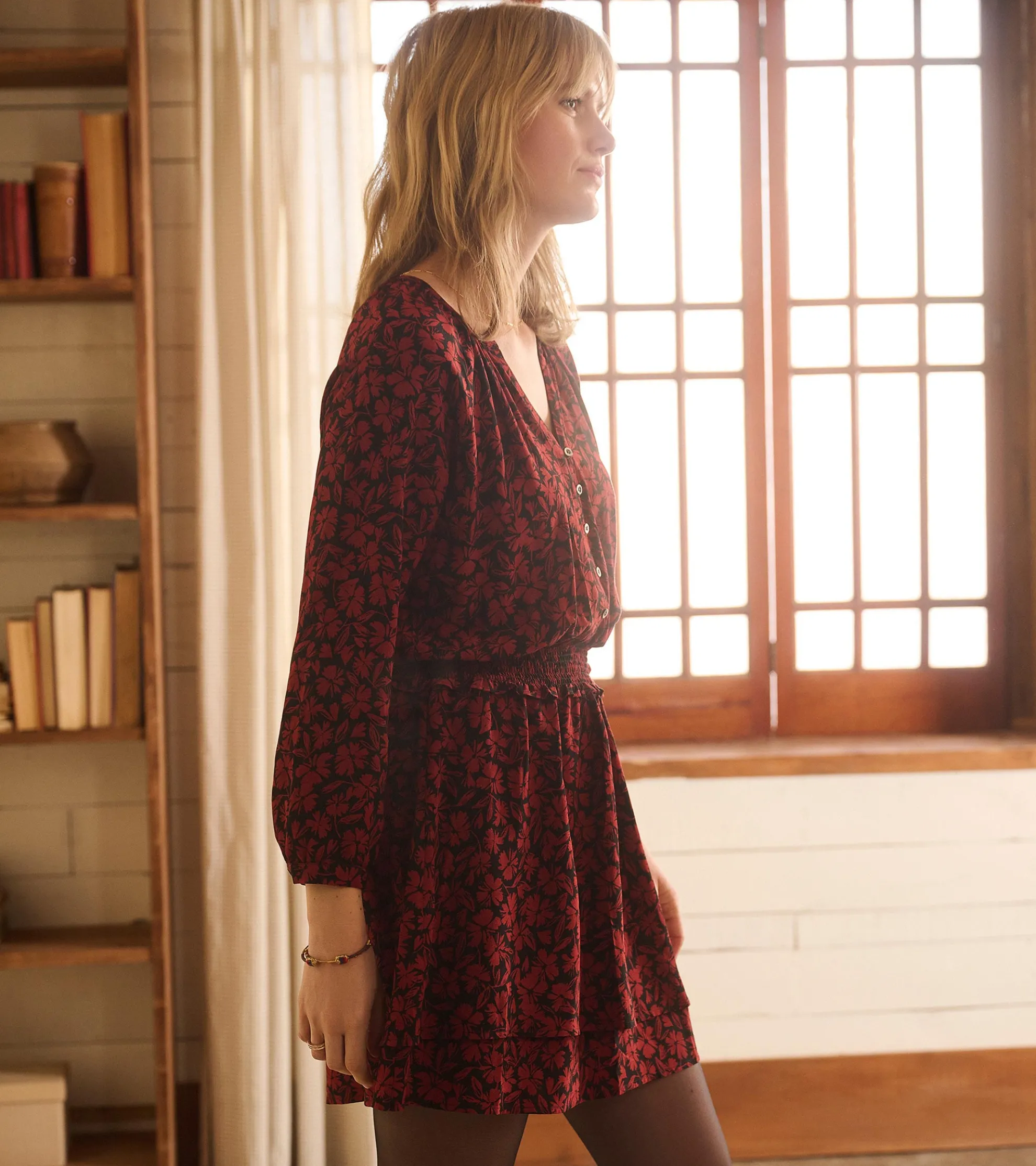 New Mia Smocked Waist Dress - Floral Scatter Women Dresses