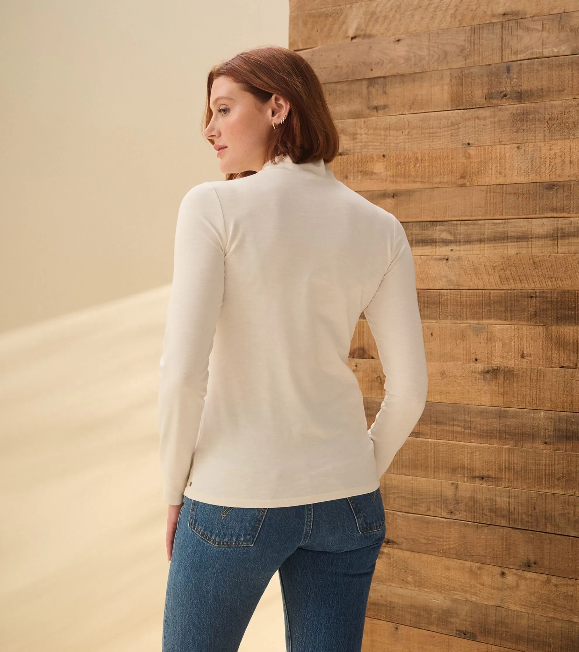 Discount Mock Neck Top - Cream White Women Tops