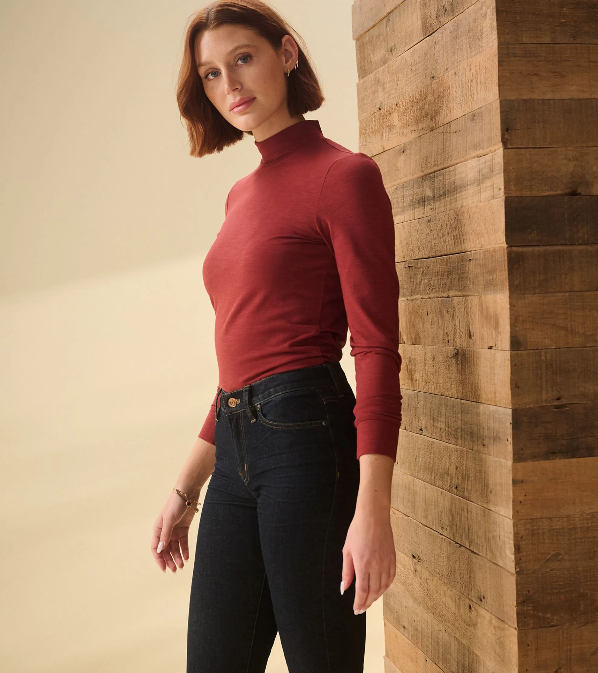 Clearance Mock Neck Top - Russet Brown Women Tops