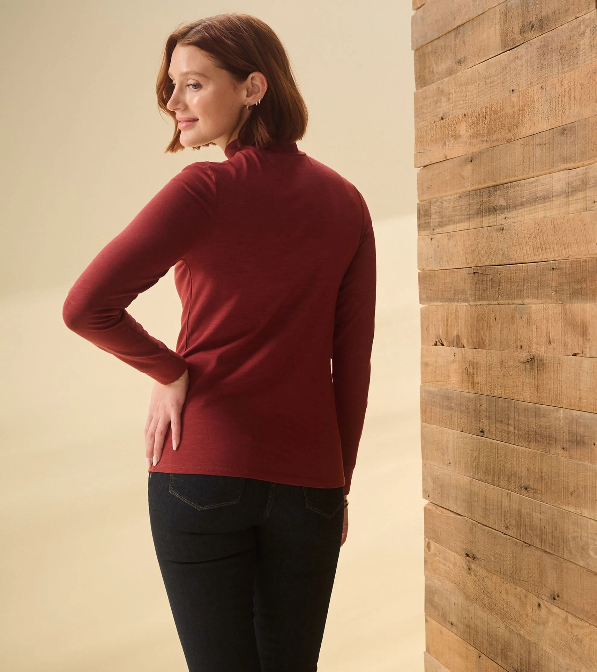 Clearance Mock Neck Top - Russet Brown Women Tops