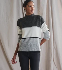Hot Mock Neck Tunic - Grey Block Women Sweaters|Tops