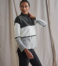 Hot Mock Neck Tunic - Grey Block Women Sweaters|Tops