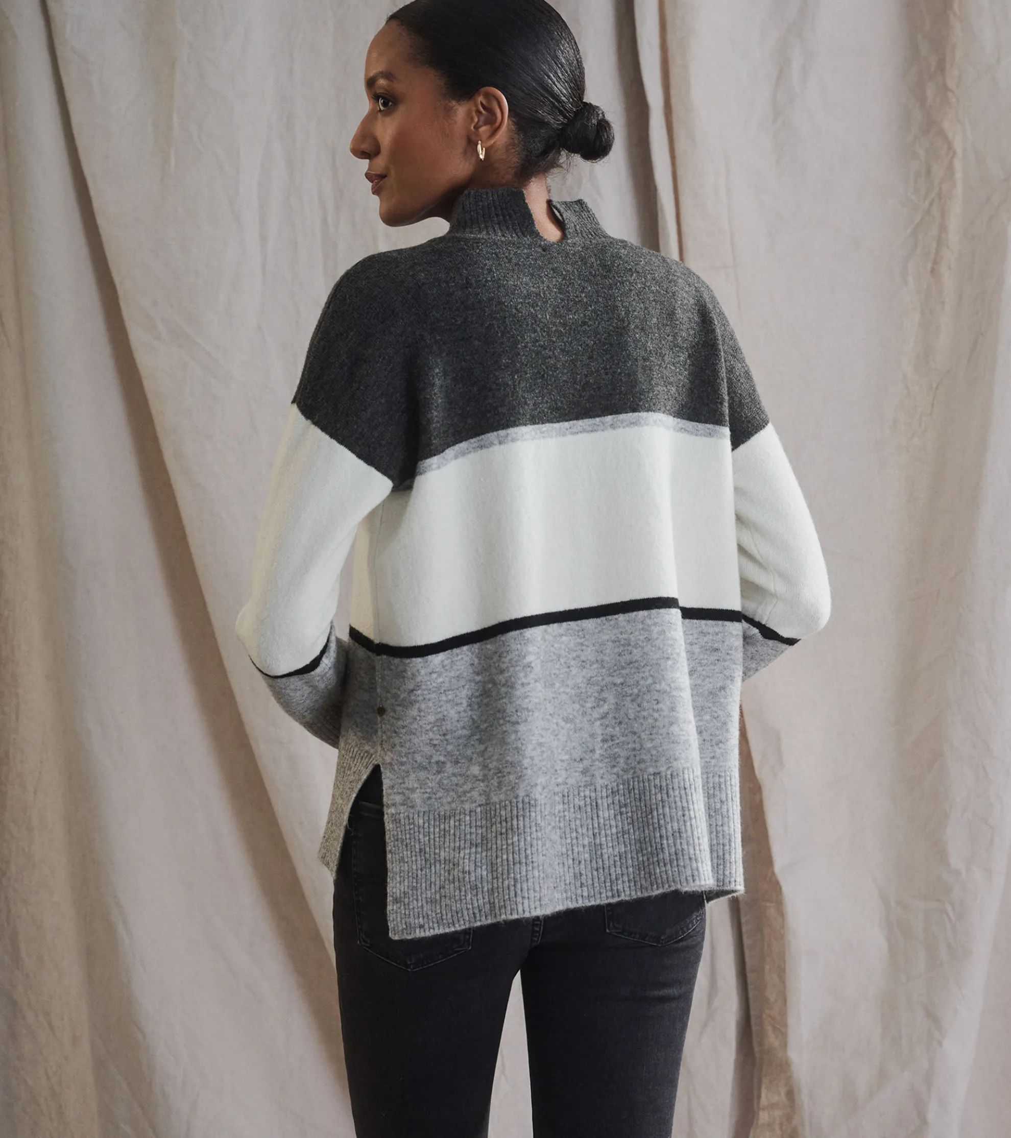 Hot Mock Neck Tunic - Grey Block Women Sweaters|Tops