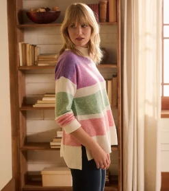 Hot Mock Neck Tunic - Sunrise Colour Block Women Sweaters|Tops
