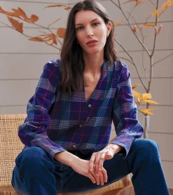 Hot Olivia Blouse - Patriot Blue Plaid Women Tops