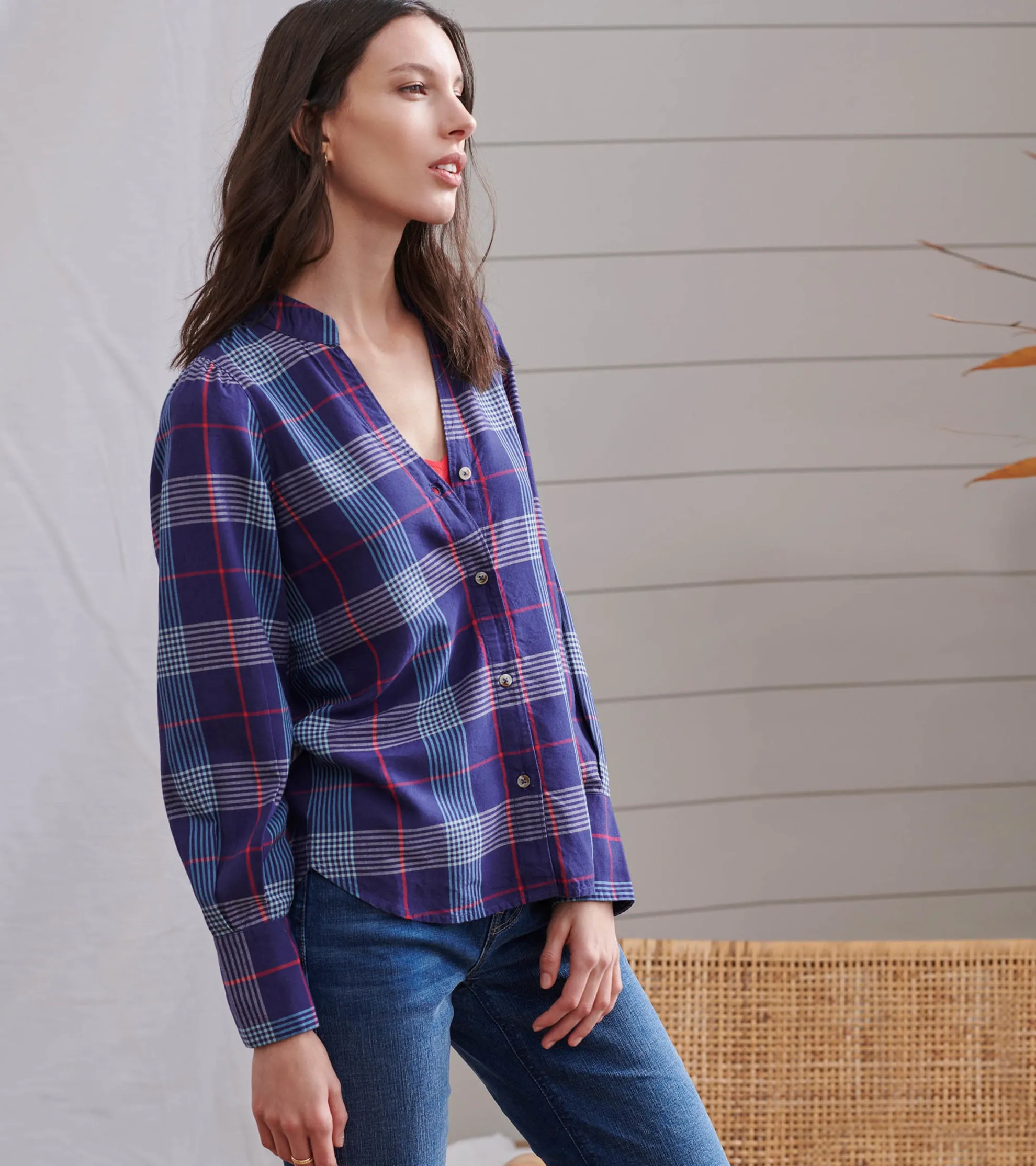 Hot Olivia Blouse - Patriot Blue Plaid Women Tops