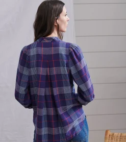 Hot Olivia Blouse - Patriot Blue Plaid Women Tops