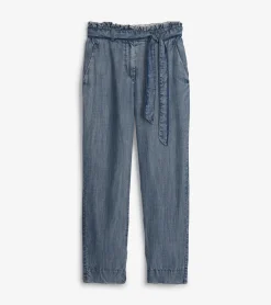 New Paper Bag Pants - Blue Acid Rinse Women Bottoms