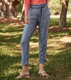 New Paper Bag Pants - Blue Acid Rinse Women Bottoms