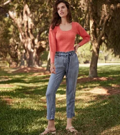 New Paper Bag Pants - Blue Acid Rinse Women Bottoms