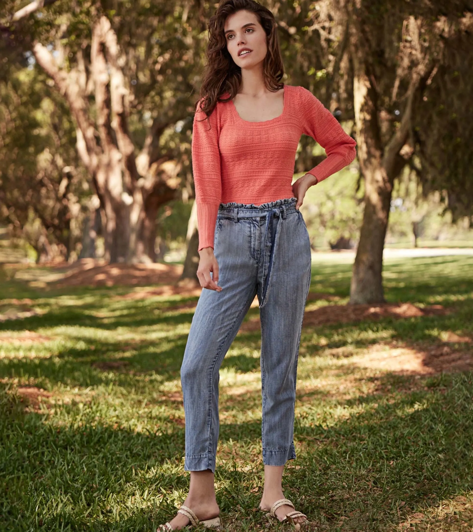 New Paper Bag Pants - Blue Acid Rinse Women Bottoms