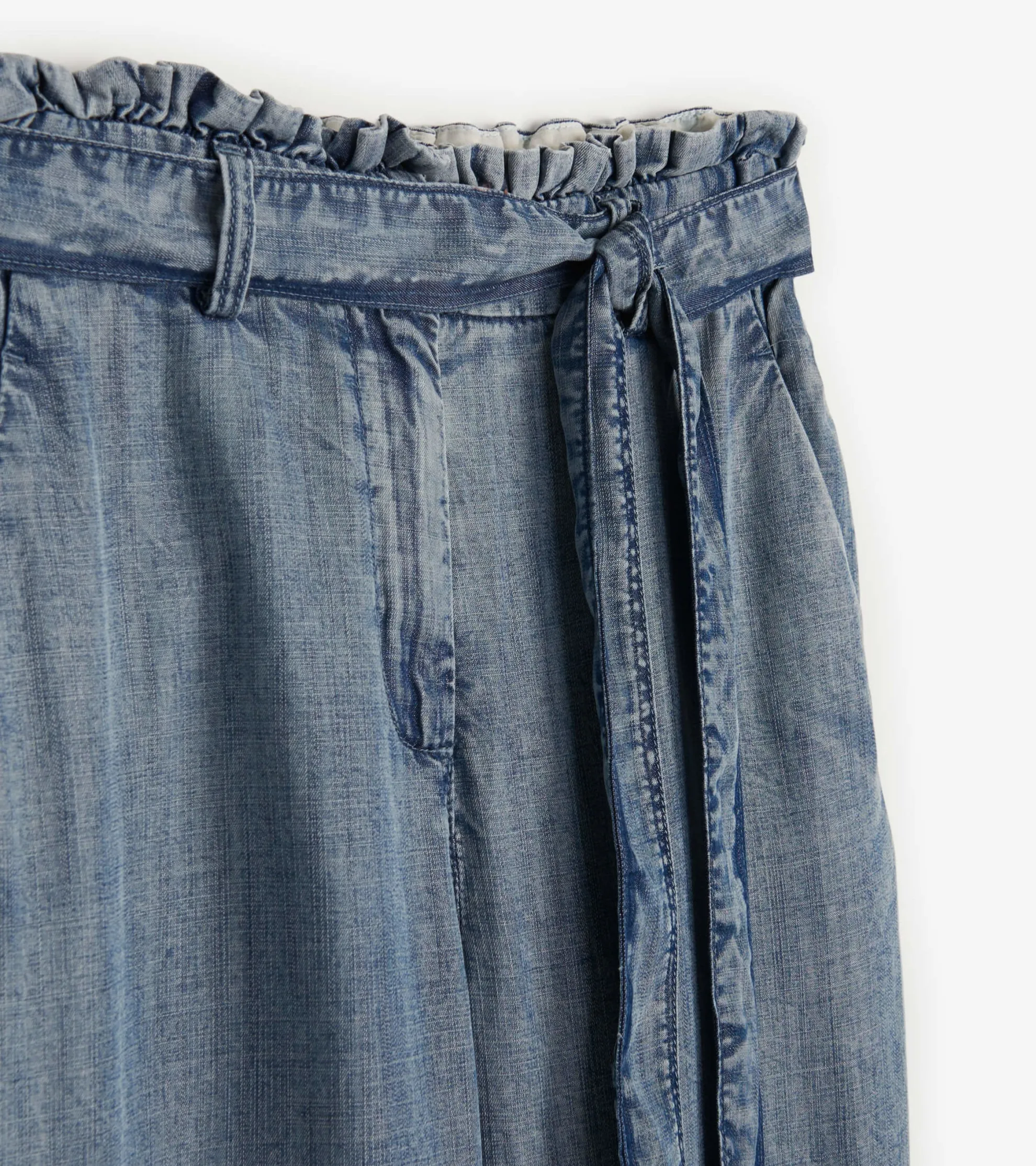 New Paper Bag Pants - Blue Acid Rinse Women Bottoms