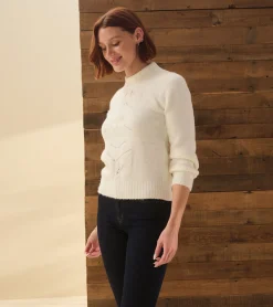 Discount Petal Cable Sweater - Winter White Women Sweaters