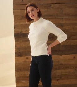 Discount Petal Cable Sweater - Winter White Women Sweaters