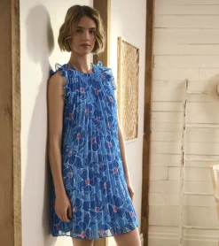 Online Pleated Dress - Textured Poppies Women Dresses
