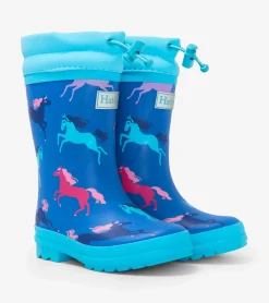 Clearance Prancing Horses Sherpa Lined Kids Rain Boots Rainwear|Rainwear