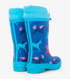 Clearance Prancing Horses Sherpa Lined Kids Rain Boots Rainwear|Rainwear