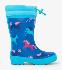 Clearance Prancing Horses Sherpa Lined Kids Rain Boots Rainwear|Rainwear
