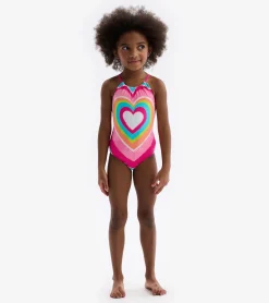 Hot Psychedelic Heart Gather Front Swimsuit Swimwear|Swimwear