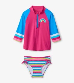 Best Rainbow Stripe Rashguard Set Swimwear|Swimwear