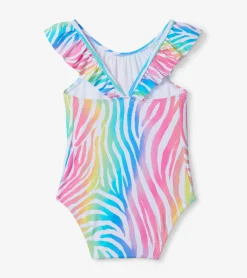 Rainbow Zebra Baby Ruffle Swimsuit Swimwear|Swimwear