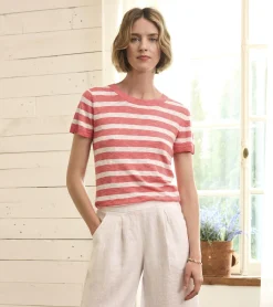 New Simone Knit Tee - Coral Stripes Women Tops