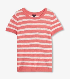 New Simone Knit Tee - Coral Stripes Women Tops