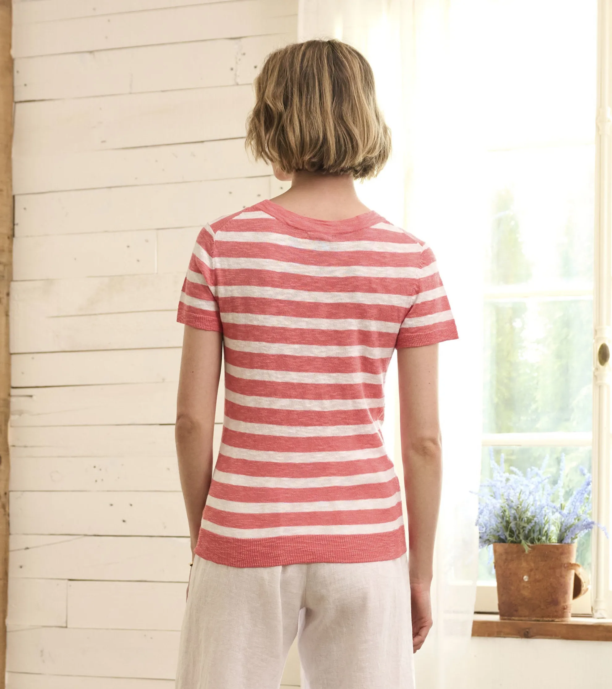 New Simone Knit Tee - Coral Stripes Women Tops