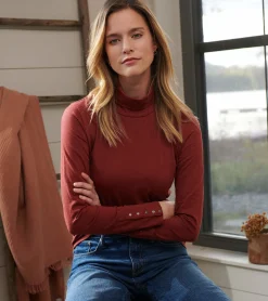 Best Snap Sleeve Turtleneck - Madder Brown Women Tops