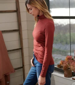 Best Snap Sleeve Turtleneck - Madder Brown Women Tops