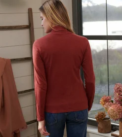 Best Snap Sleeve Turtleneck - Madder Brown Women Tops