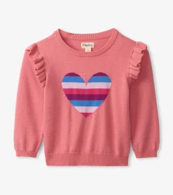New Striped Heart Ruffle Sleeve Sweater Sweaters