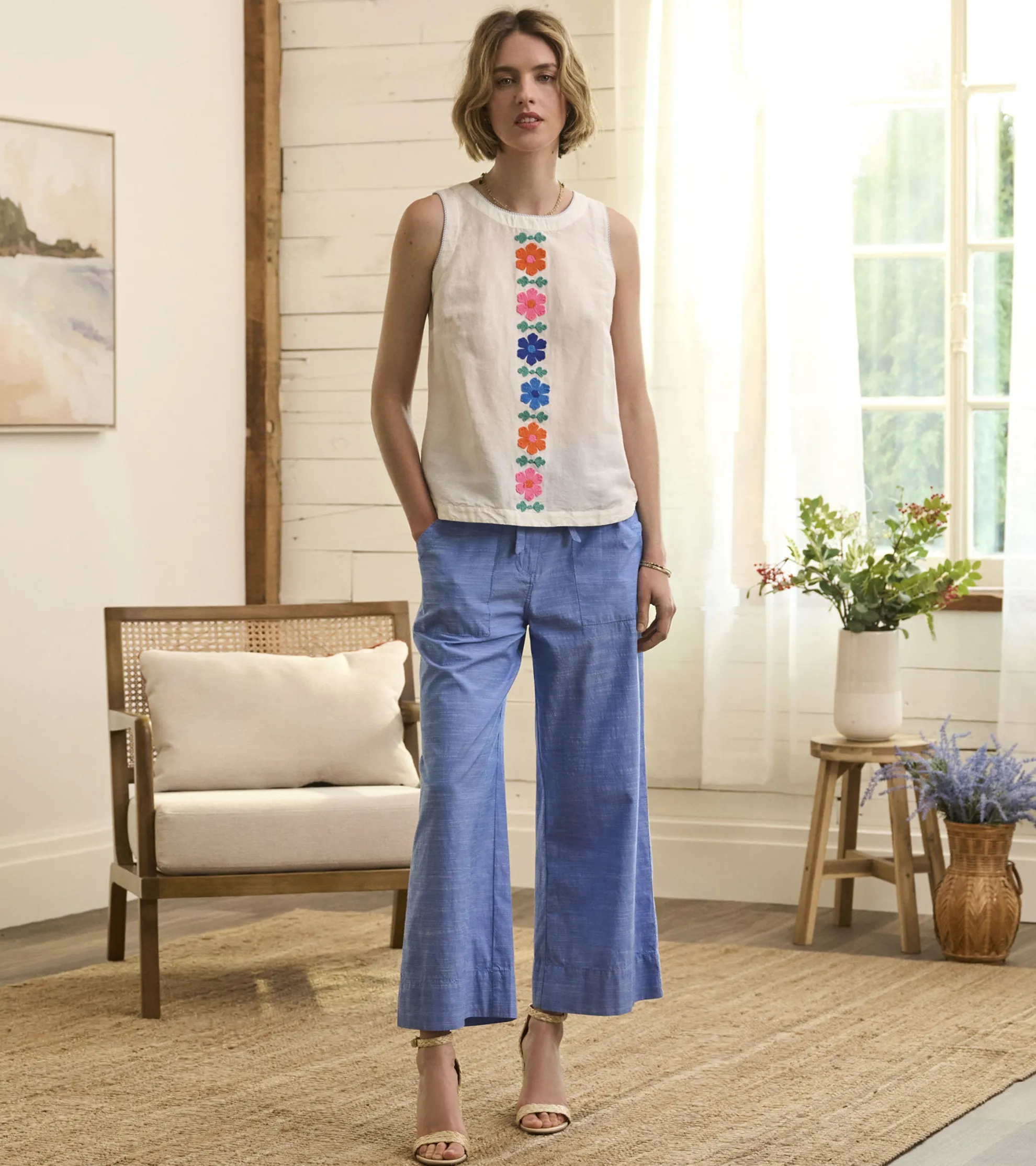 Sale Tessa Tank Top - Embroidered Flowers Women Tops