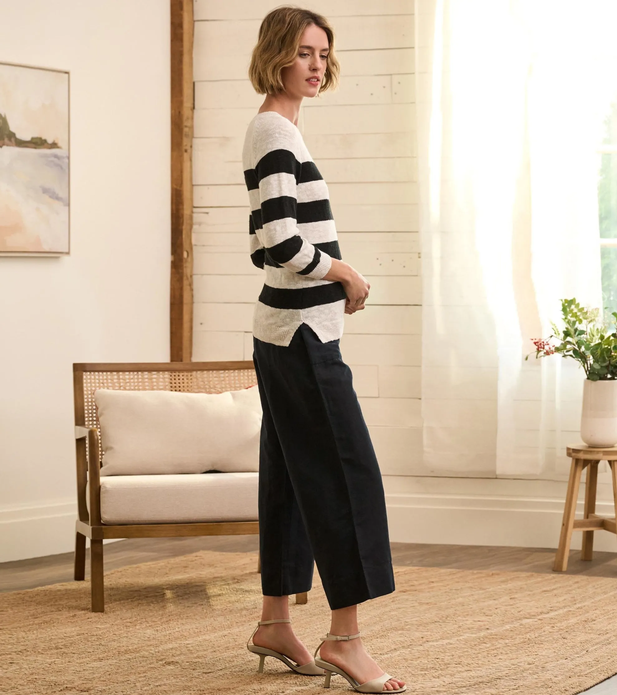 Tie Front Pants - Caviar Linen Women Bottoms